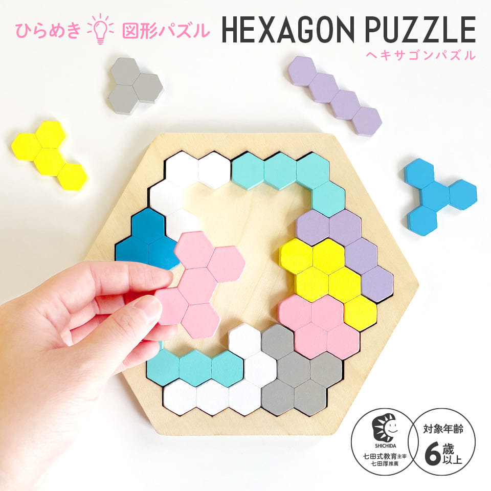 木製!ひらめき 図形パズル HEXAGON PUZZLE(ヘキサゴンパズル)