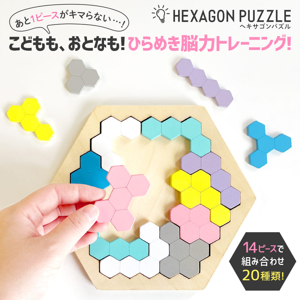 木製!ひらめき 図形パズル HEXAGON PUZZLE(ヘキサゴンパズル)